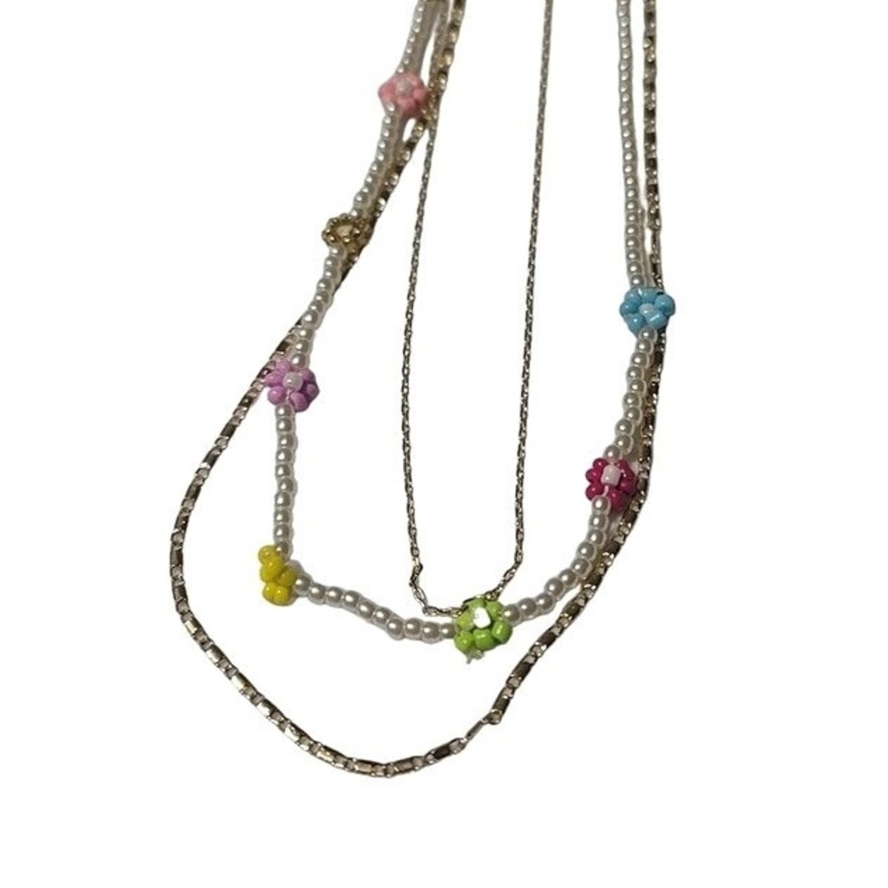 BP Necklaces Set of‎ 3 Gold Tone Chain Beaded Boho Layered